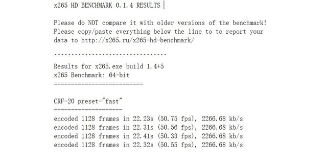 X264/X265 Benchmark 测试结果