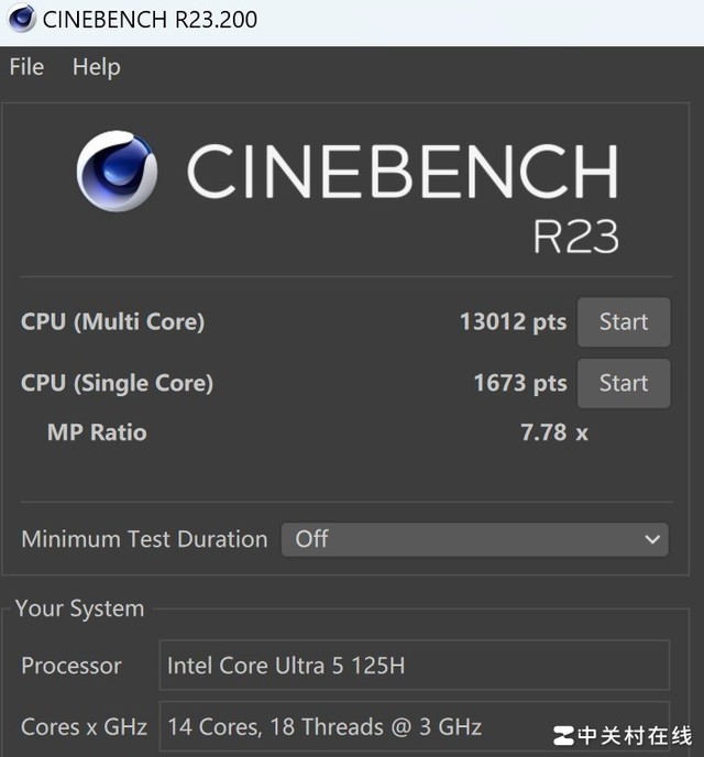 CINEBENCH R23处理器性能测试结果