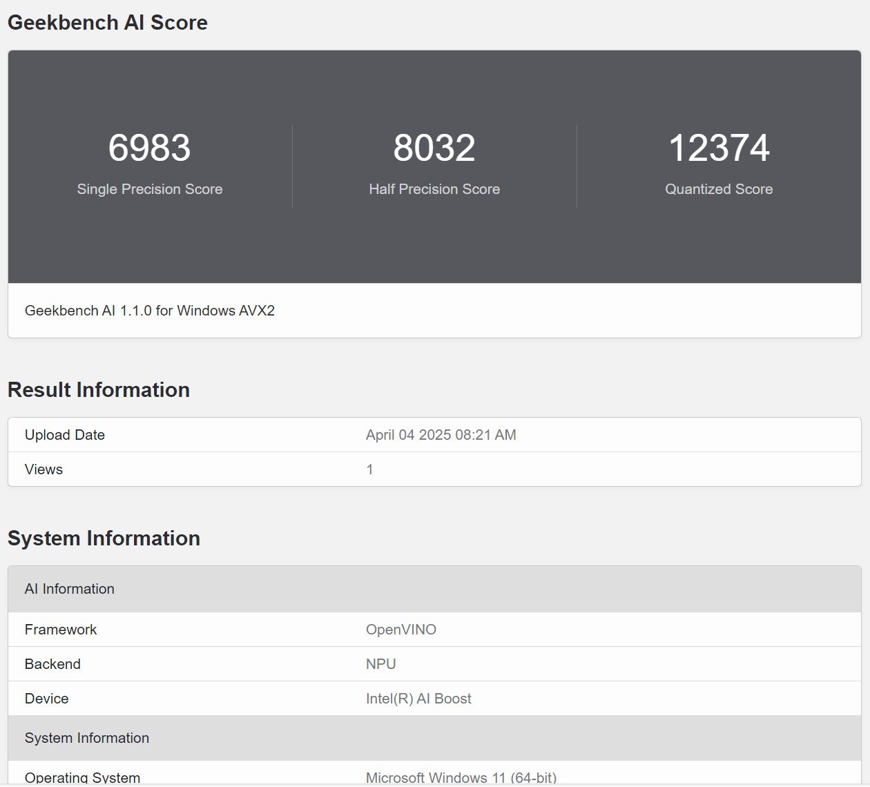 Geekbench AI NPU性能测试