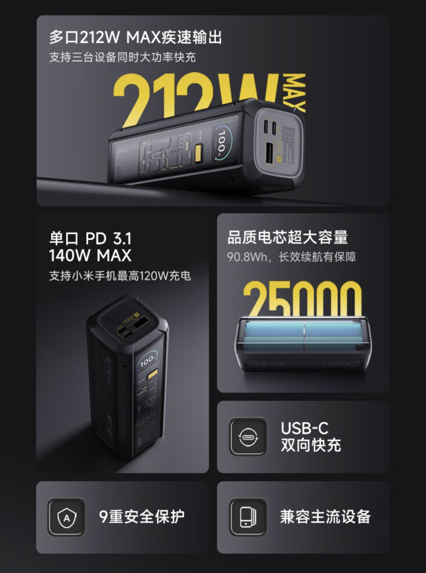 小米充电宝 25000 212W 产品细节