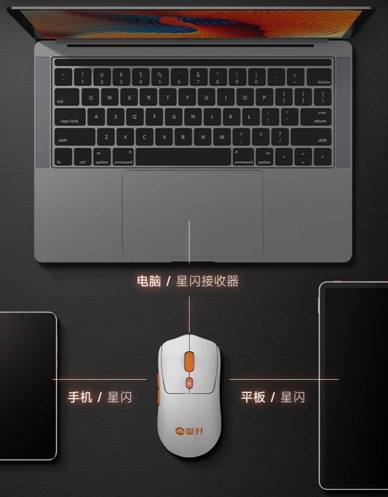 攀升炎橙星闪鼠标细节展示