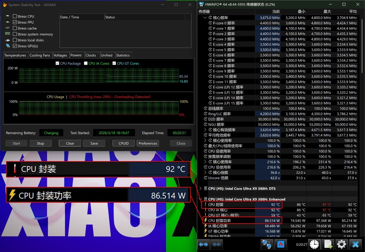 联想小新Pro 16 GT AI元启版压力测试（FPU+GPU）