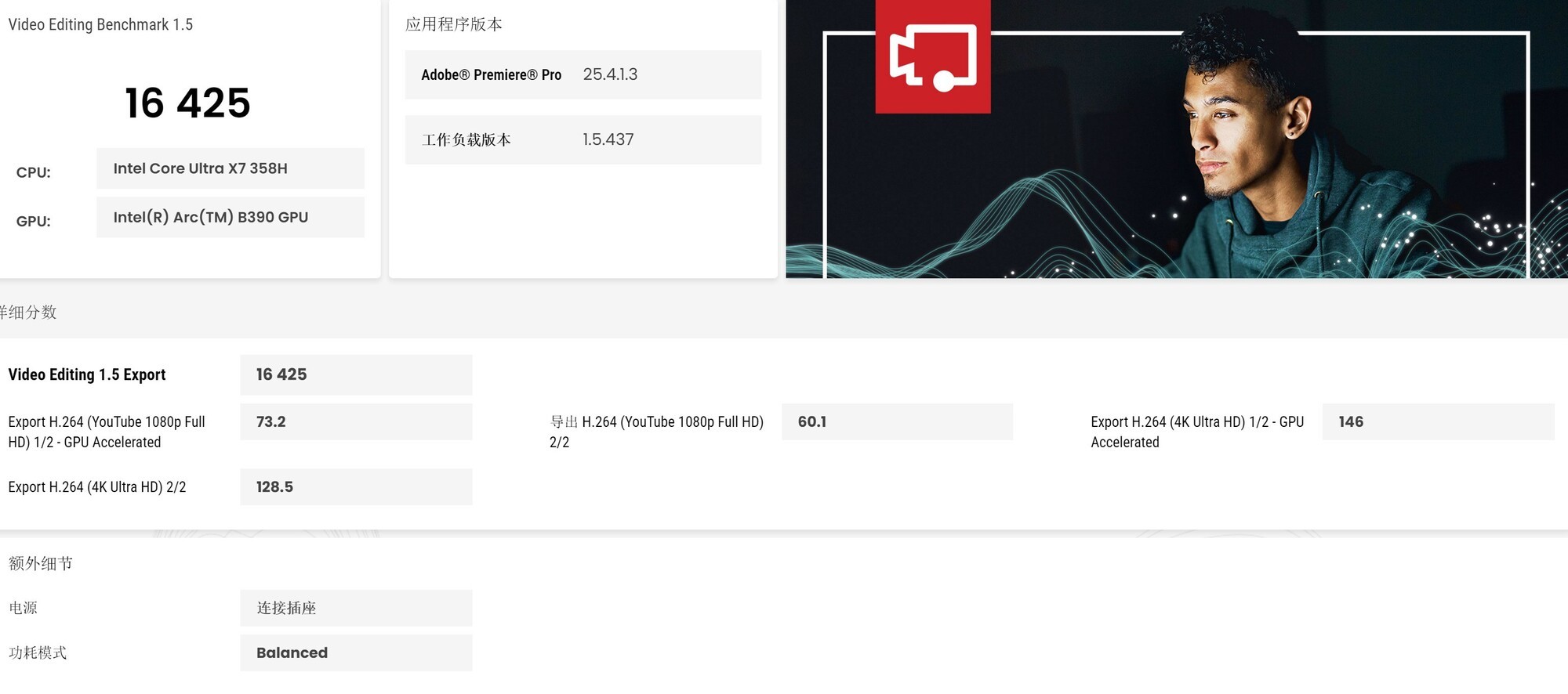 UL Procyon 视频编辑测试结果