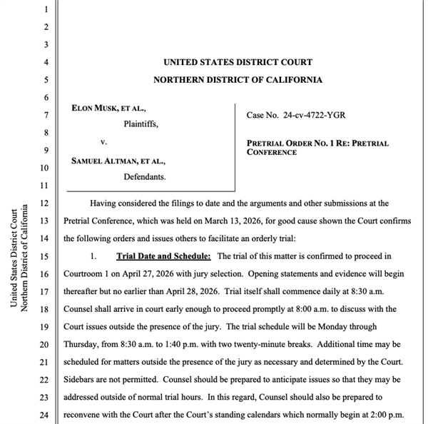 马斯克诉奥尔特曼案下周开庭 我们现在知道哪些信息
