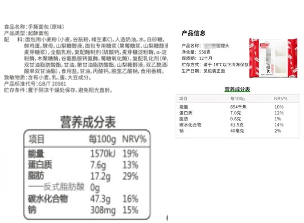 面包与馒头热量对比