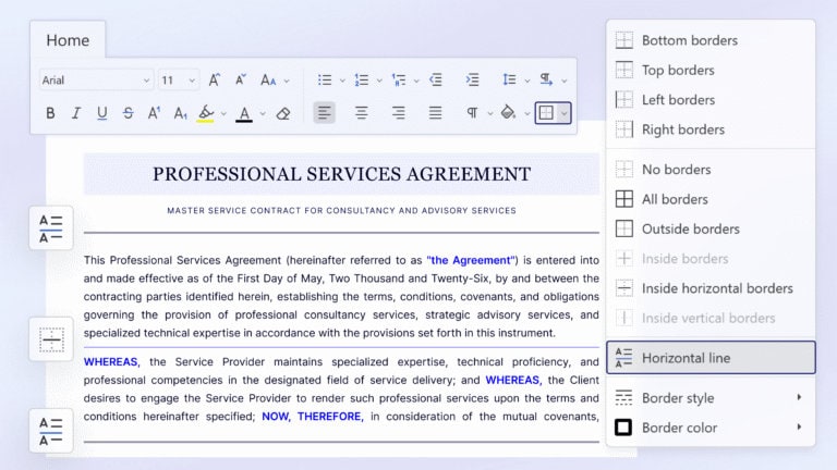开源办公套件 ONLYOFFICE Docs 9.4 发布,社区版取消 20 个并发连接限制 ONLYOFFICE Docs 9.4 adds horizontal lines for better structure.