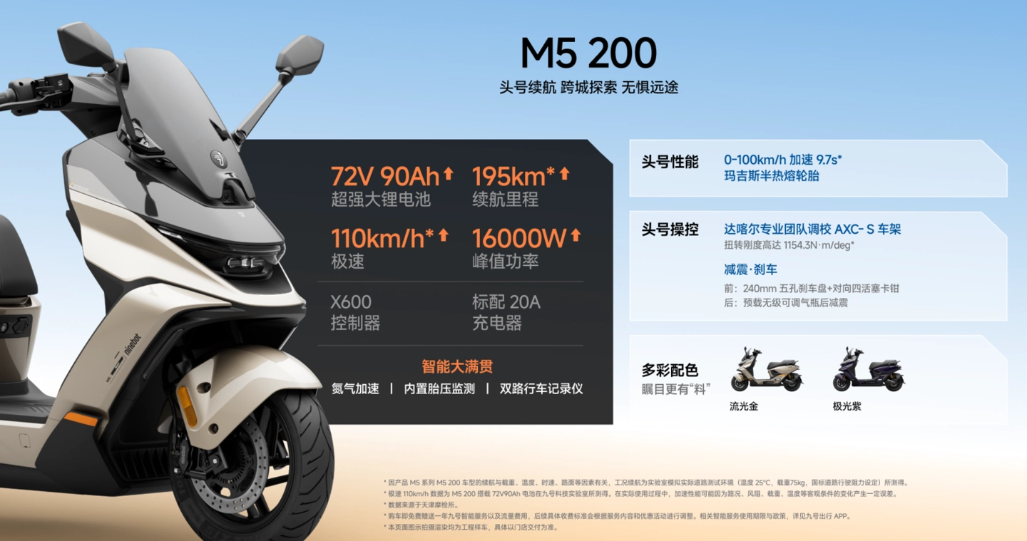 九号电动 M5 200 参数对比