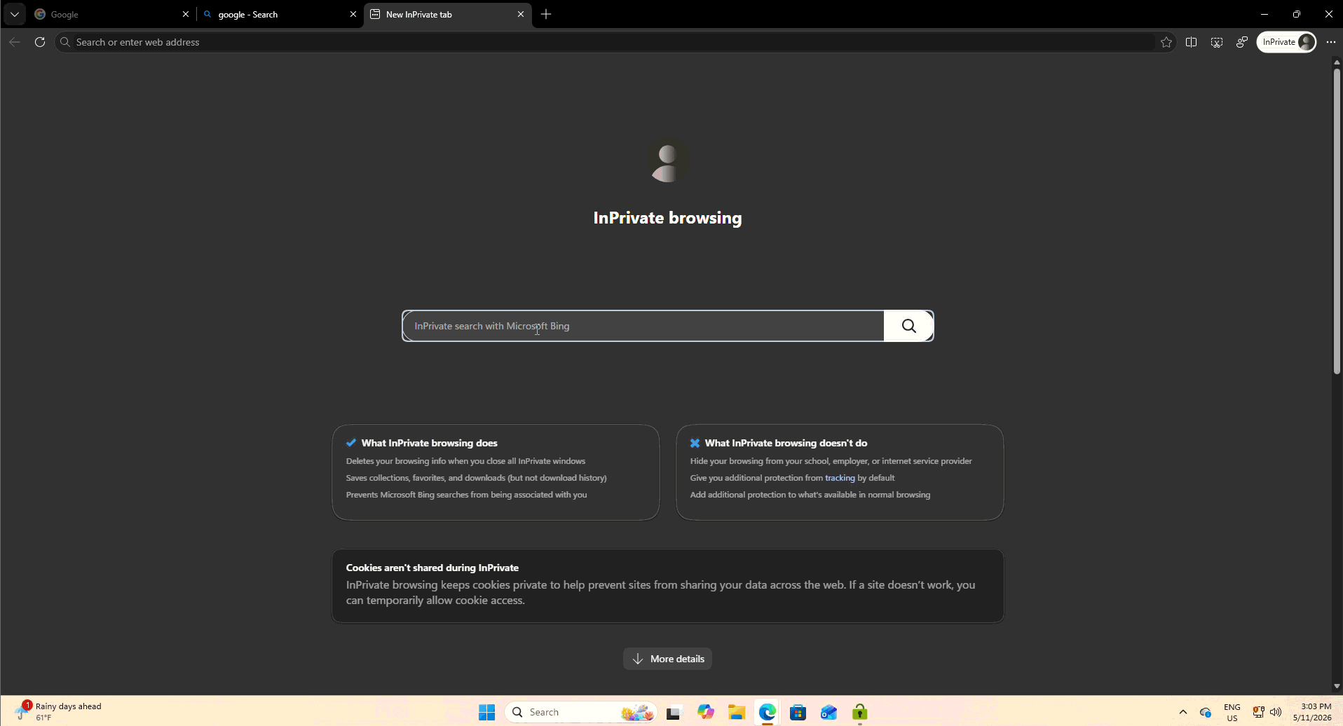 用户在 Edge 浏览器中搜索 Google 时的界面示例 用户在 Edge 浏览器中搜索 Google 时的界面示例