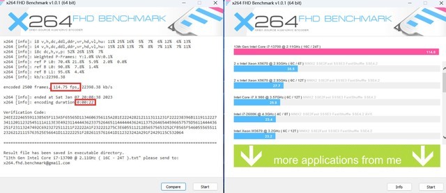 酷睿 i7-13700 H.264 编码测试
