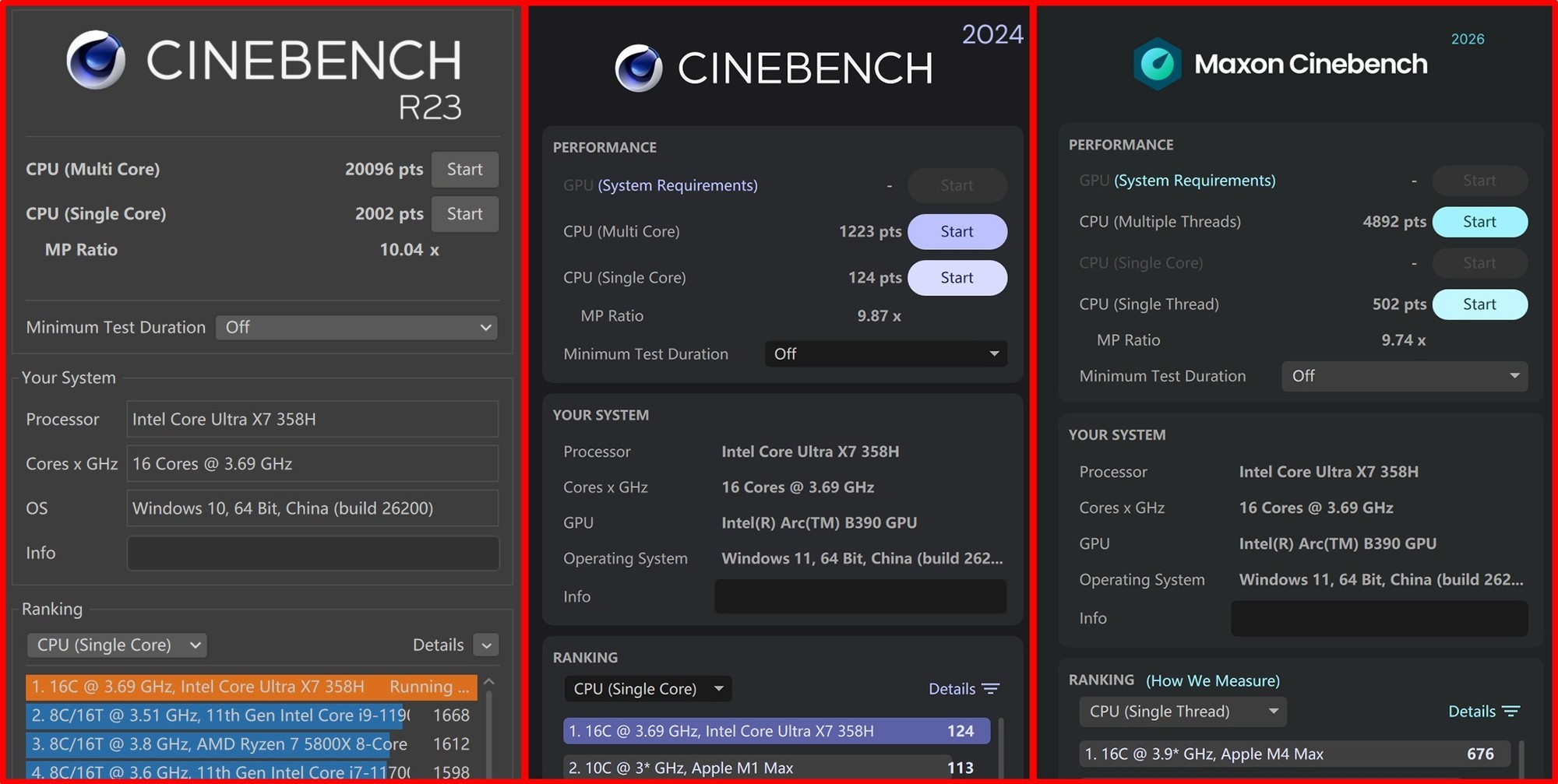 联想昭阳X7-16 CINEBENCH R23跑分