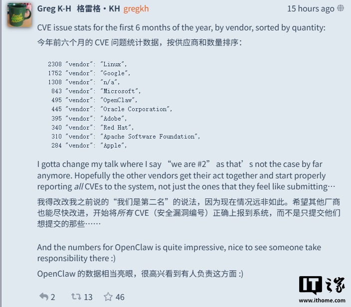 2026 上半年 CVE 漏洞榜单:Linux 以 2308 个数量居首
