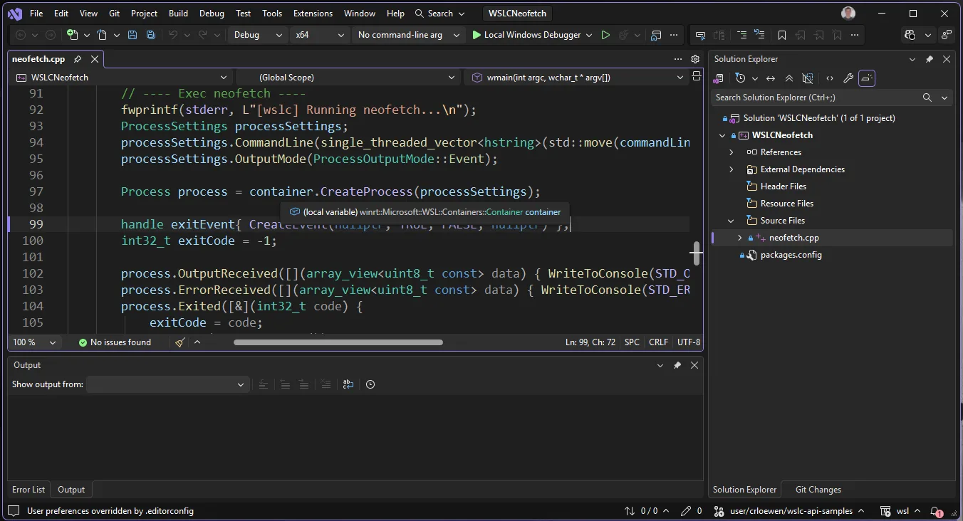 WSL 容器 API 集成示例